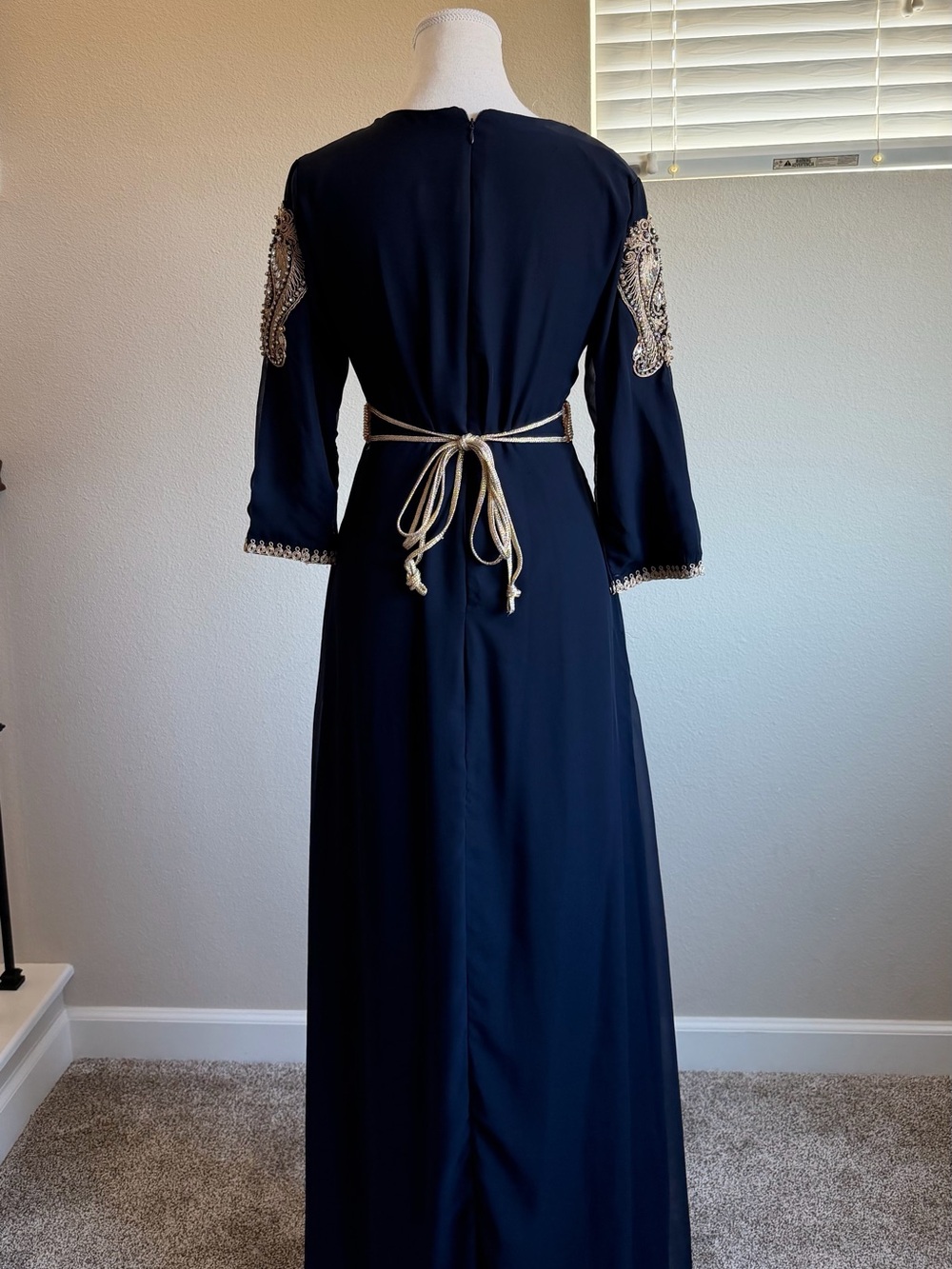 Embellished Navy and Gold Long Dubai Style Kaftan - Picture 5 of 5